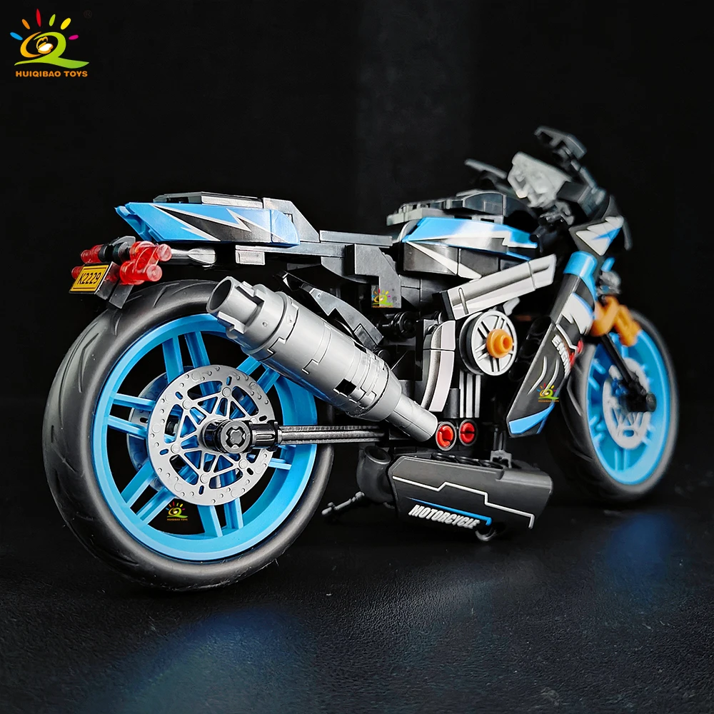 HUIQIBAO MOC Motorrad-Modellbausatz, City Moto Racer Bausteine, Spielzeug für Kinder, Jungen, Erwachsene, Auto-Set, Heimdekoration – Detail 4