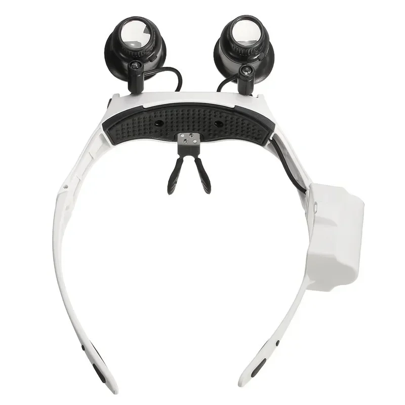 10X 15X 20X 25X LED Magnifier Double Eye Glasses Loupe Lens Jeweler Watch Repair Measurement with 8 Lens LED lamp