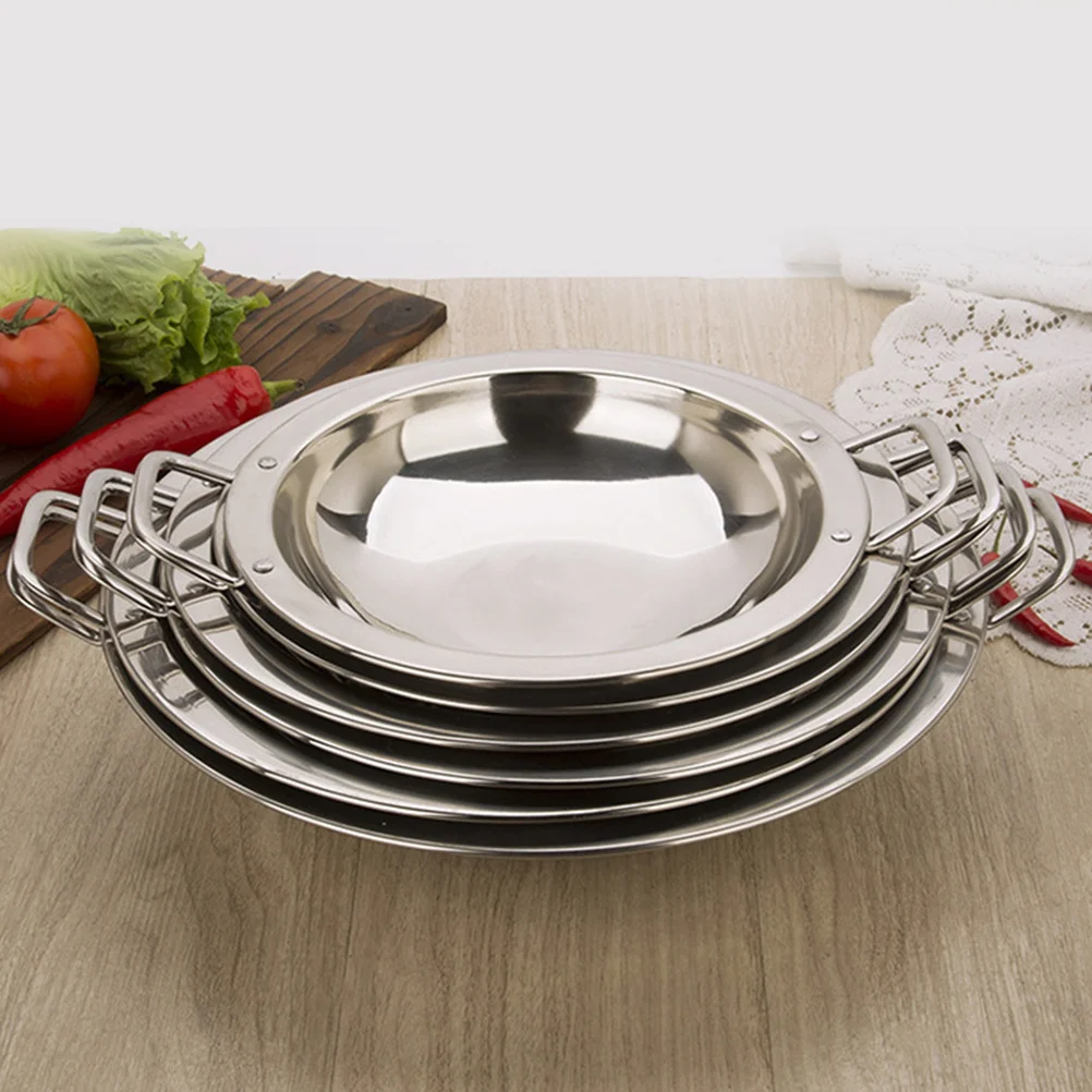 

Thickened Stainless Steel Hot Pot Double Handle Household Cooking Pan For Seafood Paella Dinner Gathering Kitchen Cookware