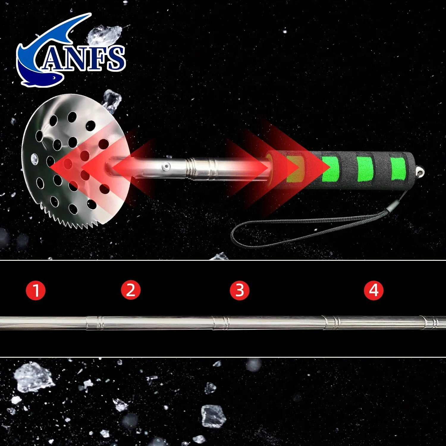 ANFS قابل للسحب الجليد الصيد مقشدة مغرفة الشتاء الجليد الصيد مغرفة مع مقبض طويل-مثالية الجليد معدات صيد الأسماك للصياد