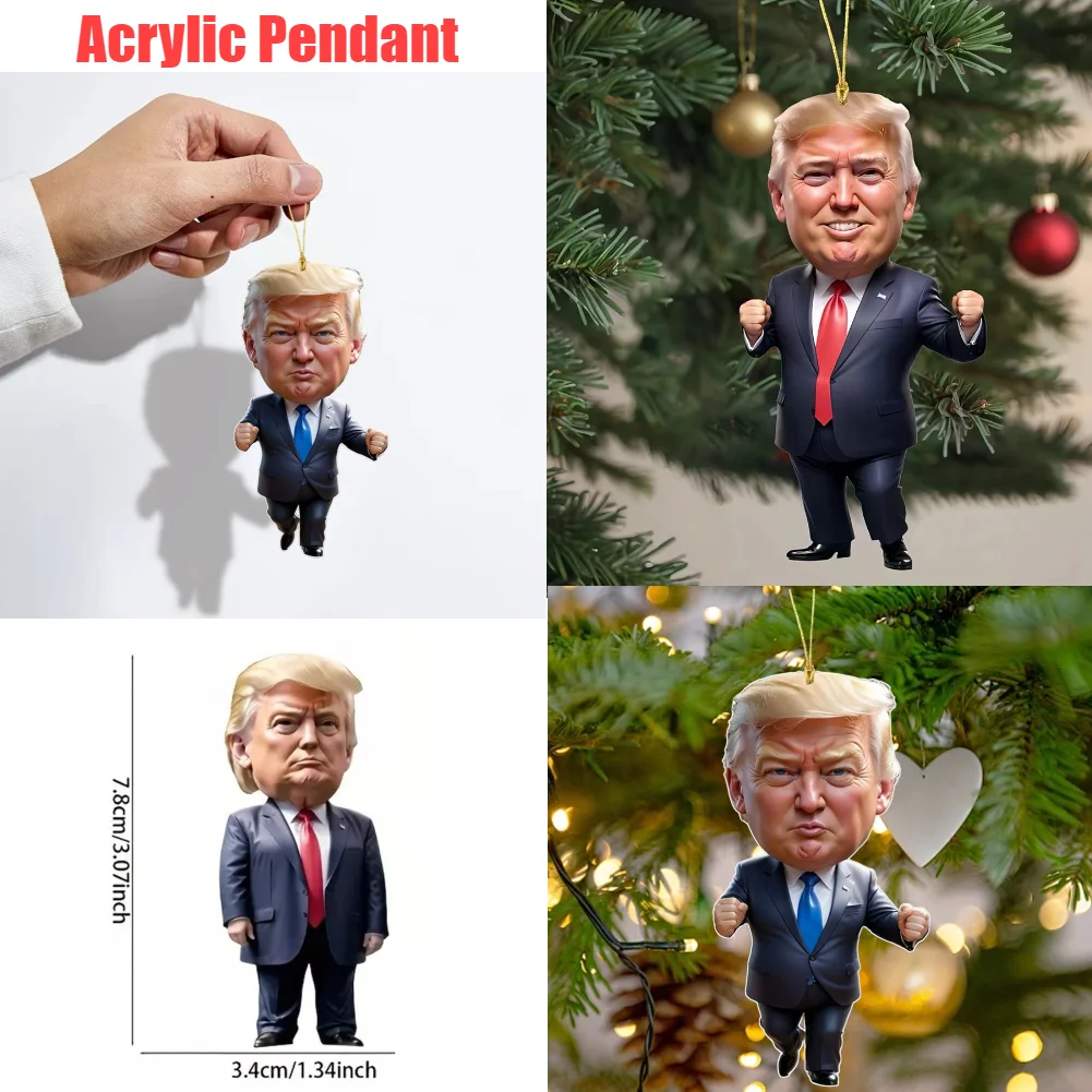 Acrylic President Pendant Funny Cartoon Keychain Christmas Decorations Car Doll Hanging Ornament Decor Christmas Tree Pendant