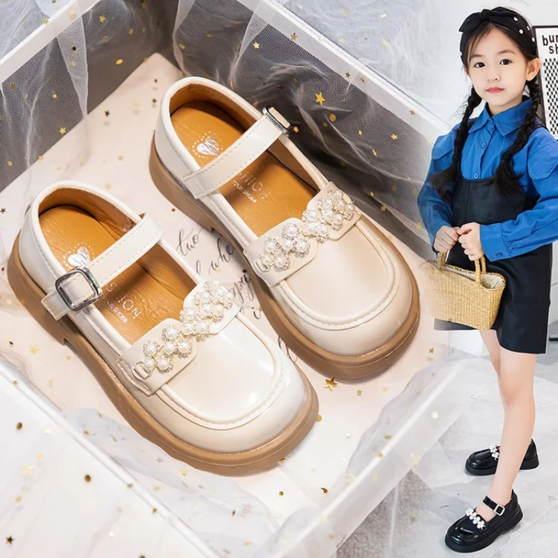 Children Leather Shoes Fashion Party Girl's Flat Shoes Black White Dress School 23-36 2022 Toddler Kids Mary Janes Princess Shoe