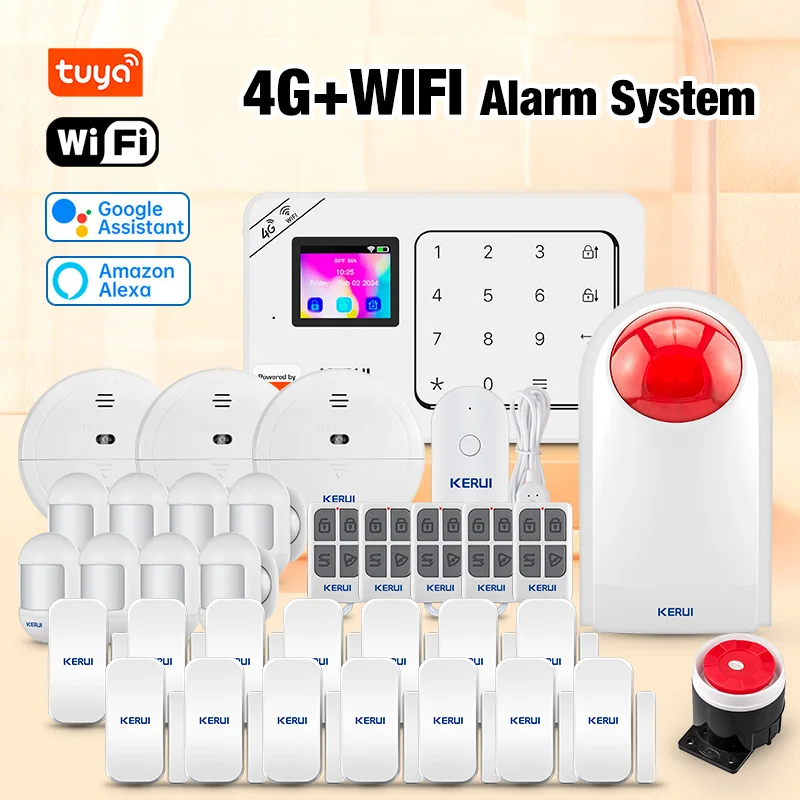 

KERUI Tuya Smart Home Alarm System Kits W184 Security Alarm 4G/WiFi Wireless Burglary Protection Support Alexa PIR Motion Sensor
