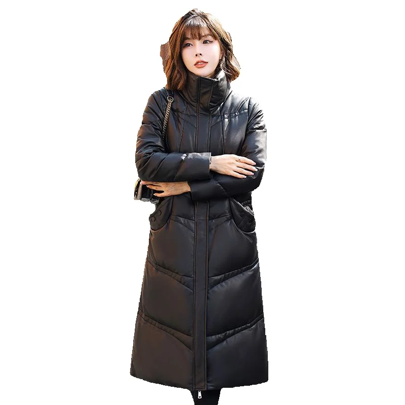 

New Season Genuine Leather Down Women's Standing Collar Genuine Leather Sheep Leather Long Simple And Fashionable Jacket