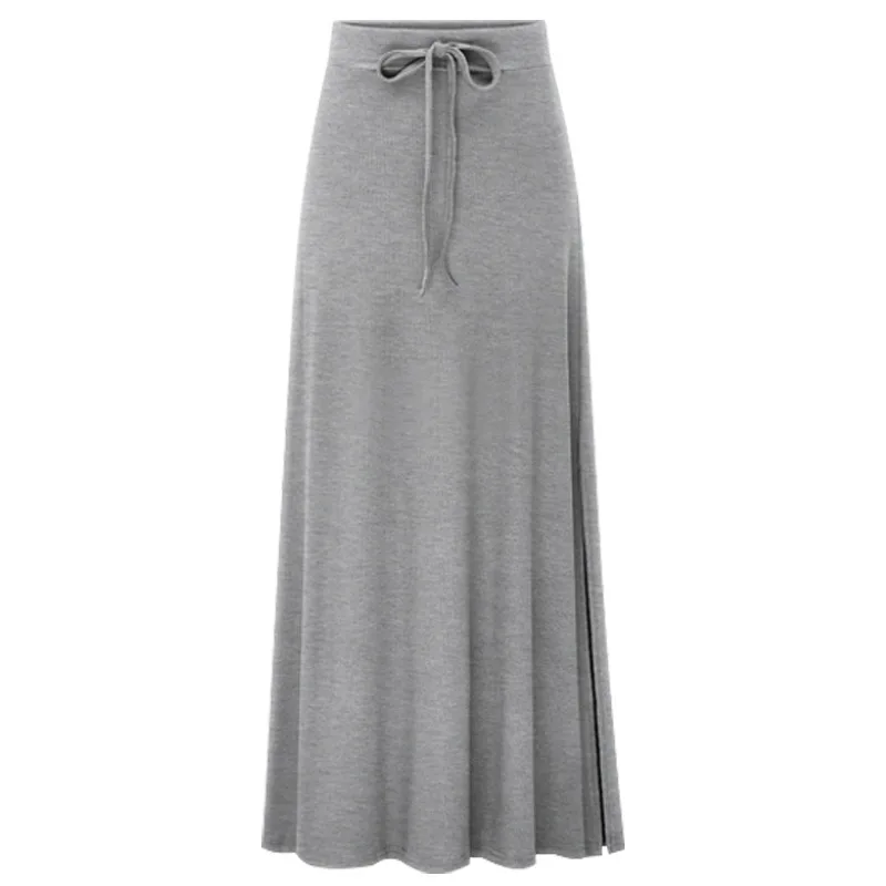 Plus Size Women\'s Clothing 2024 Fashion Knit Skirt Female High-waisted Long Split A-line Skirt Comforts Faldas Para Mujeres Traf