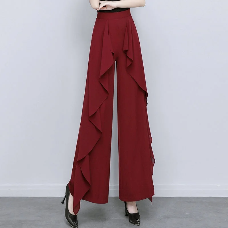 Chiffon Flared Pants Women Long Flare Leggings Sexy Palazzo Wide Leg Black Trousers Aesthetic Trendeez Fashion Bell Pants Woman