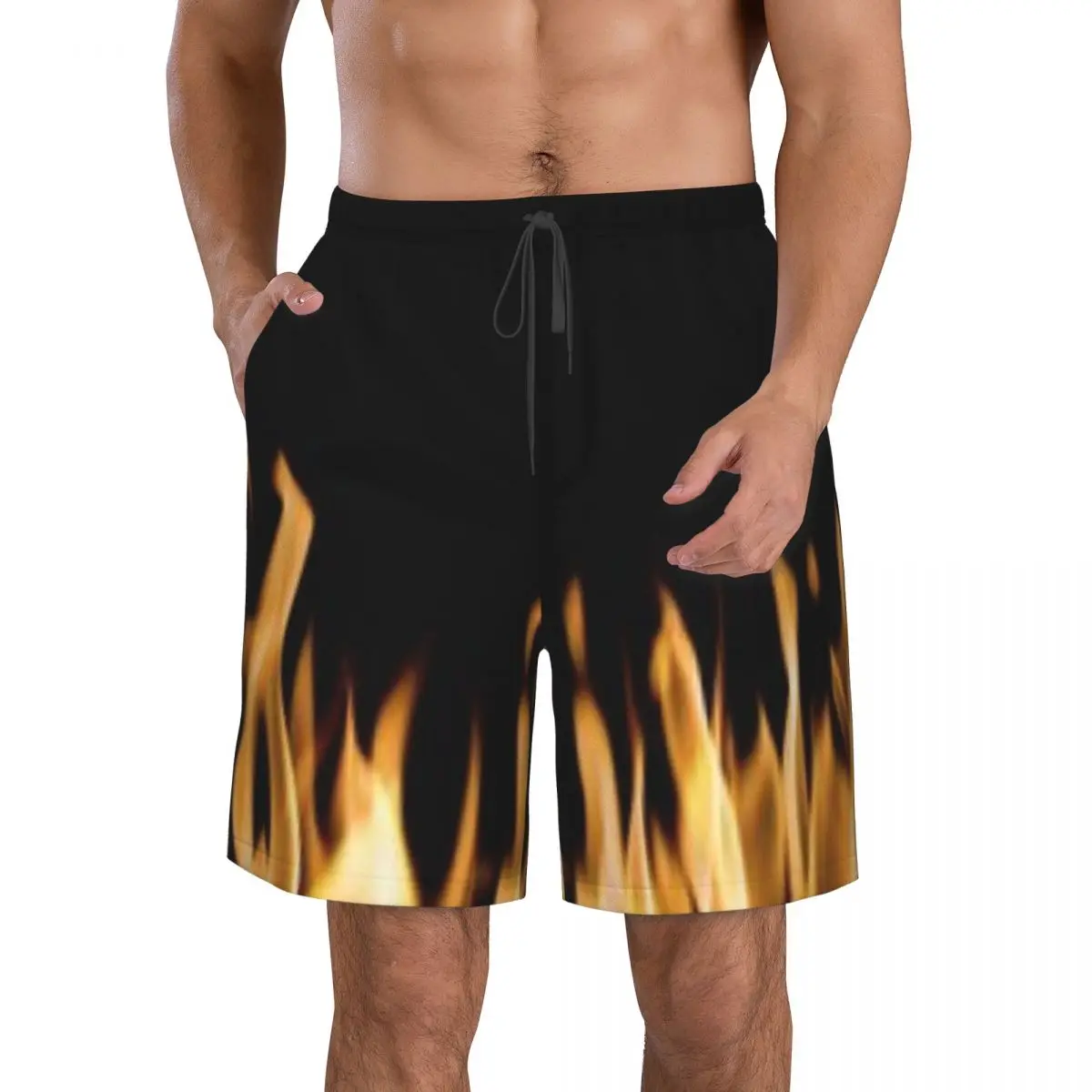 

Men's Swim Trunk Fire Flame Black Background Quick Dry Beach Shorts with Pockets Beach Pants Swimsuit