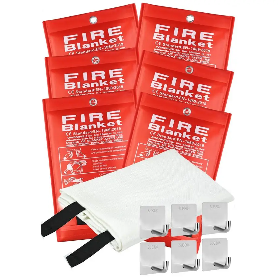 بطانية حريق للمطبخ المنزلي 6 عبوات 40 × 40 بطانيات قمع الحريق من الألياف الزجاجية المقاومة للحريق للمدفأة والمستودعات والسيارة في الهواء الطلق #1