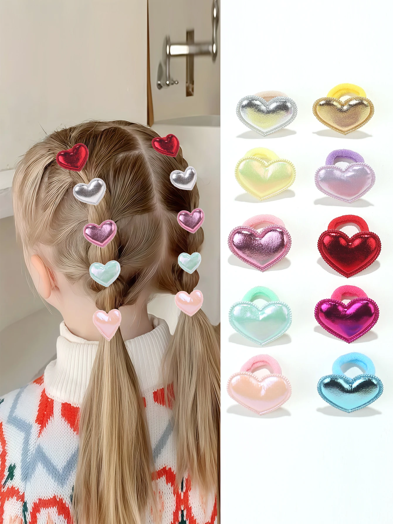Paquete de 10/20/30 lazos coloridos para el cabello con forma de corazón: coleteros elásticos adecuados para uso diario y como regalo del festival, suaves y a la moda