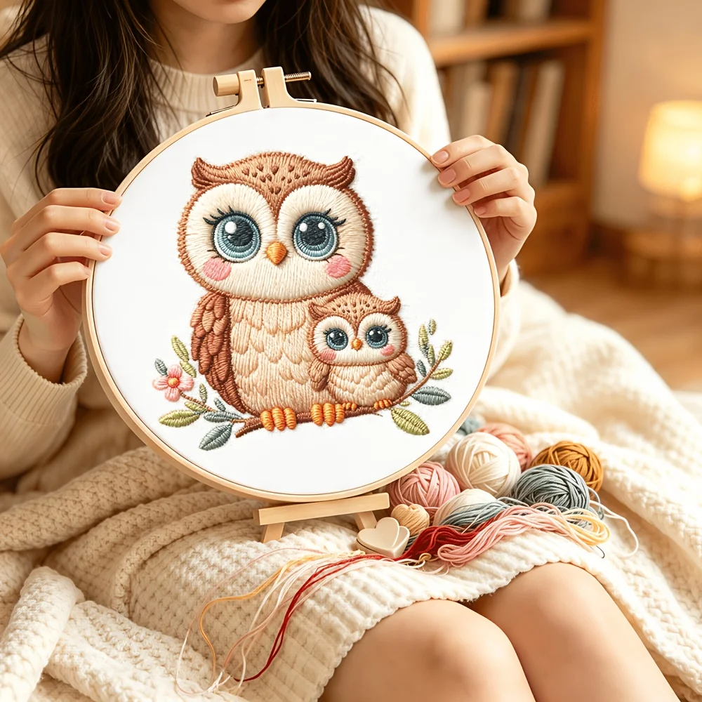 Embroidery Stitch Practice Kit For Adults Beginners Pre‑Printed Cloth Bamboo Hoop Thread Needles Hand‑Stitching Learning Craft