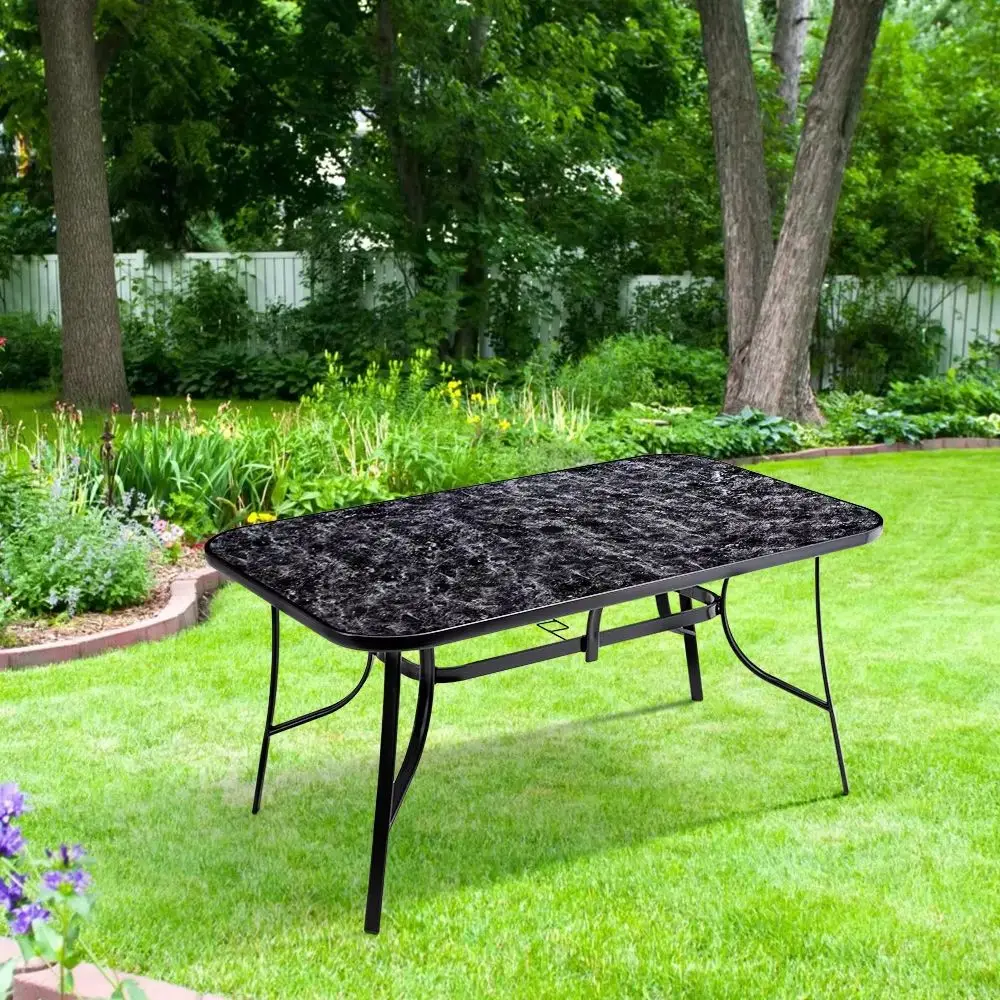 150cm Garden Tempered Glass Black Marble Coffee Table