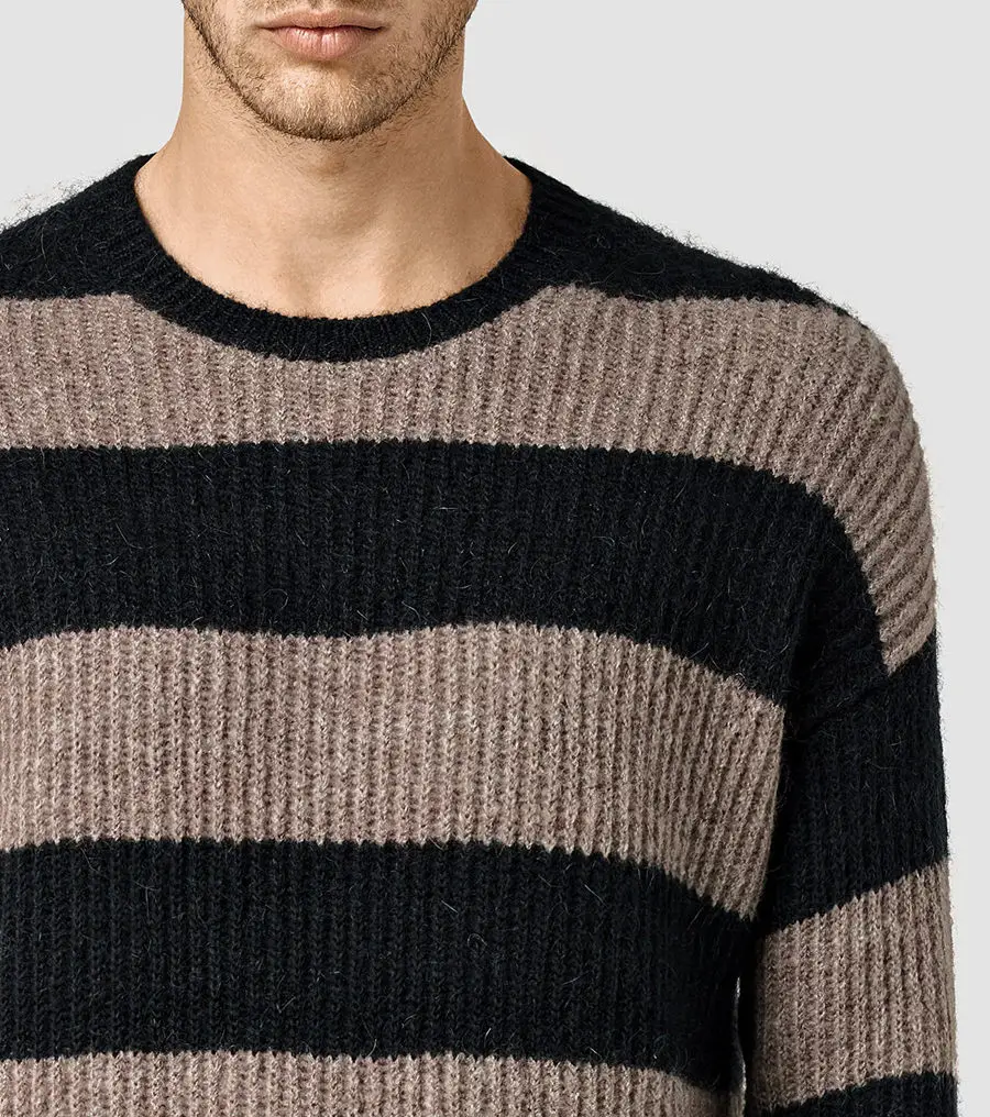 

Модный городской мужской вязаный свитер крупной вязки с узором «косы», рукавами с цветочным принтом, вставками и полосками, из кашемира, с длинными рукавами, прямого кроя