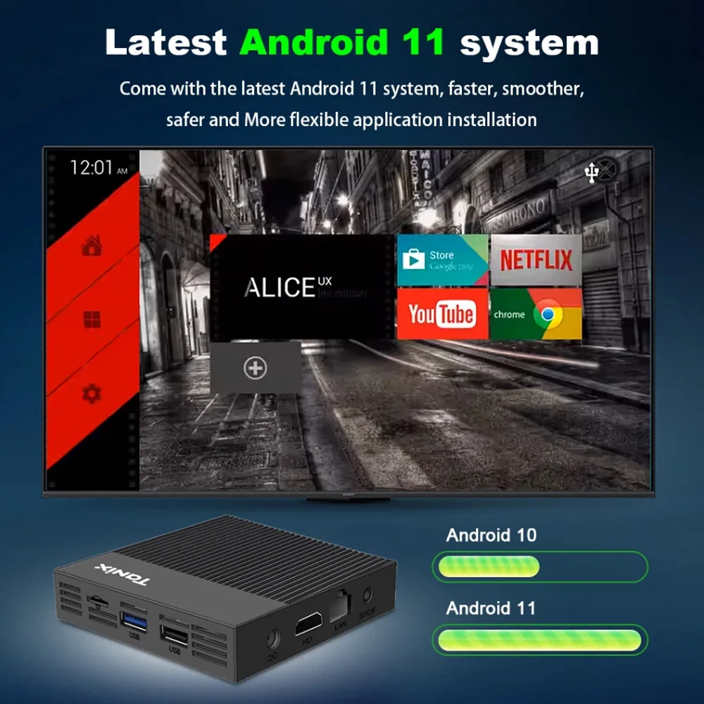 Tanix X4 Amlogic S905X4 صندوق التلفزيون الذكي أندرويد 11 4G 32G 64G 2.4G & 5G ثنائي النطاق واي فاي 100M 4K HD الذكية فك التشفير AV1 مشغل الوسائط