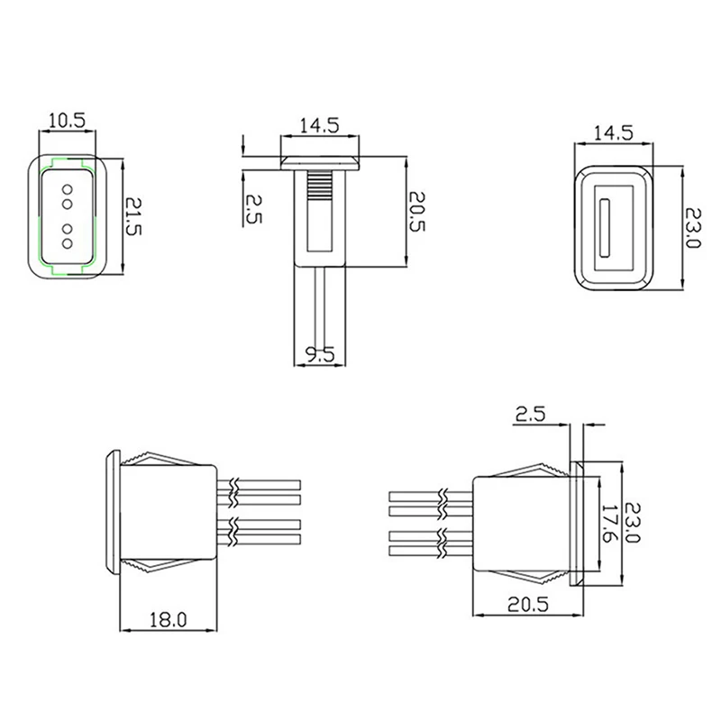 USBメス電源ジャック,2.0 ph 2.0ケーブル付き充電ポートコネクタ,電気端子,USB充電器,2線,4線式,1個