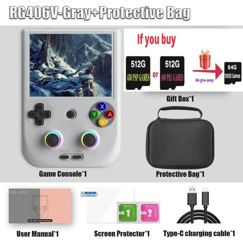 RG406V RG 406V Retro Handheld Game Console Video Game Consoles 4 IPS touch Screen Android13 RGB Lighting PSP PS2 Games