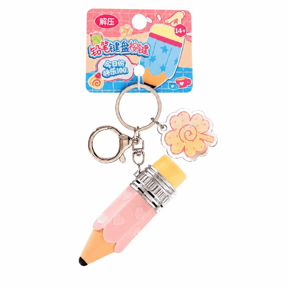 Cartoon Pencil Stress Relief Toy Keychain Lifelike Versatile Pencil Press Button Toy Keychain 4Colors with Lights Sound