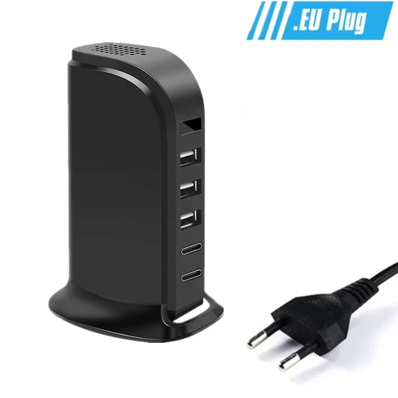 5-poorts USB desktop oplaadstation met WiFi beveiligingsmonitor, multi-apparaat powerhub, HD 1080P slimme thuiscamera & app-afstandsbediening