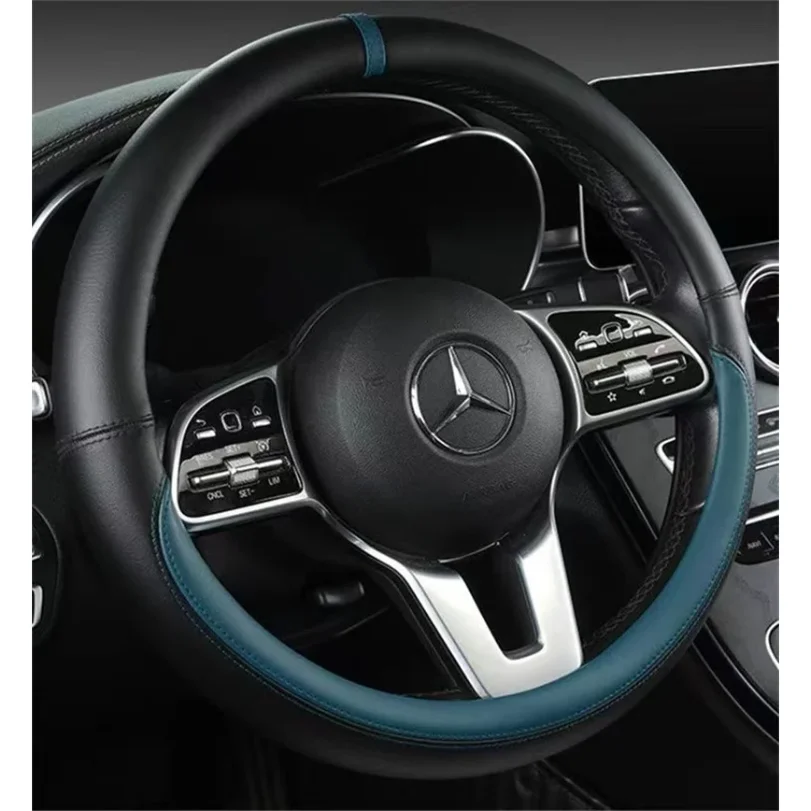 

Full Leather Universal Car Steering Wheel Cover Breathable Anti Slip Car Decoration 37-38cm Steering Wheel Cover Accessories