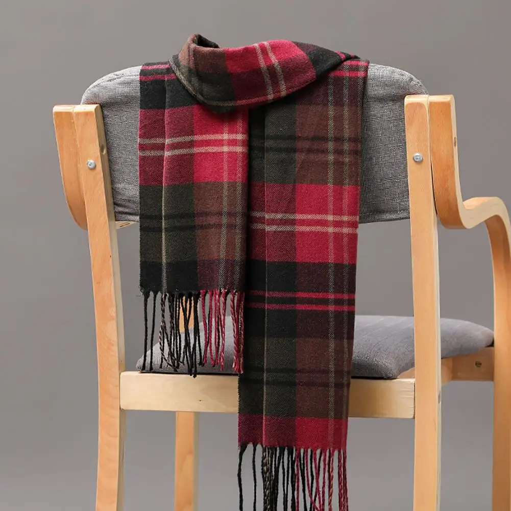 Wool Scottish Plaid Scarves Faux Cashmere Men Women Scarf British Plaid Fringed Tassels Scarf Winter Long Scarf Hijab Male Scarf