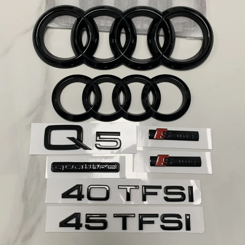 AUDI Q5 2022-2024 4 Ring Logo ABS Black Directly Covered Emblem Car Hood Front Grill Rear Trunk Emblem Badge Sticker Sline refit