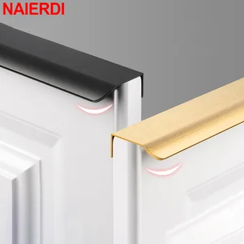 NAIERDI-숨겨진 문 손잡이 블랙 마운트 손가락 가장자리 서랍 당겨 숨겨진 손잡이, 알루미늄 합금 긴 가구 손잡이 