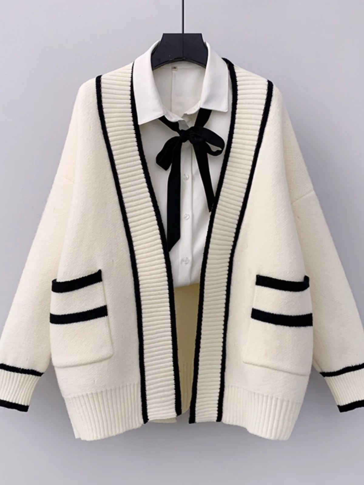 

Весенне-осенний цветной блузка Long Sve, вязаный открытый кардиган, женский модный жилет с двойным кеттом, тонкий теплый топ на пуговицах с V-образным вырезом