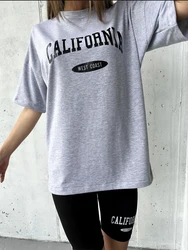 Modne bsssyuki z nadrukiem prosta litera bawełniane koszulki kobiet casualowa bawełna Plus Size Streetwear Tees Femael Basic topy hip-hopowe