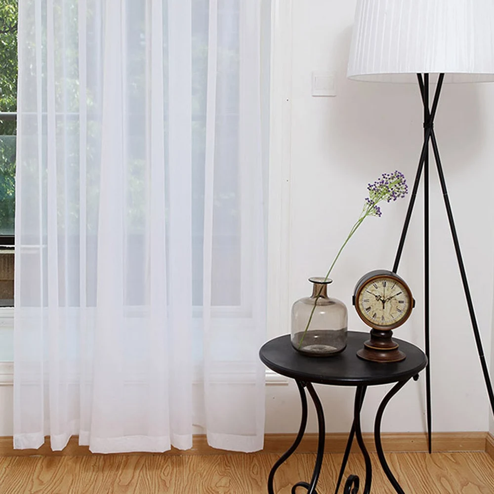 2Pcs Super Soft Great Hand Feeling White Tulle Curtains for Living Room Decoration Modern Veil Chiffon Solid Sheer Voile