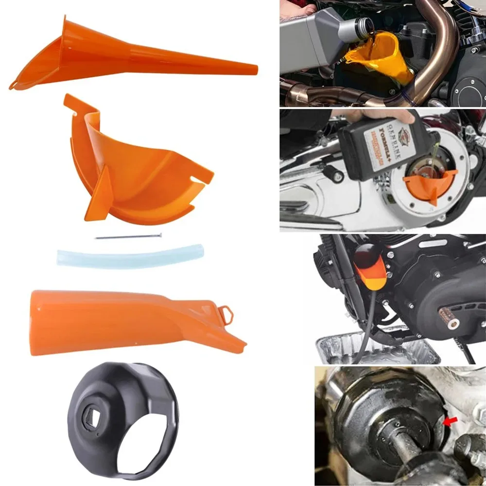 Oil Filter Wrench & Crankcase Primary Oil Fill Funnel Maintenance Tool Set For Harley Touring Dyna Sportster XL