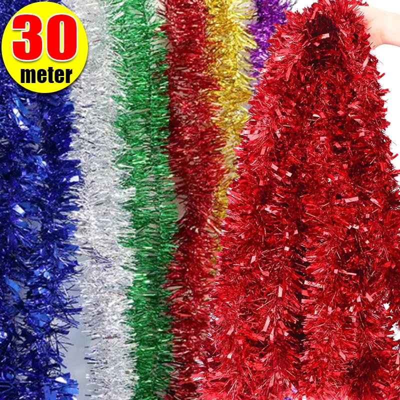 Christmas Ribbon Garland Xmas Tree Tinsel Wall Hanging Rattan Tassle Ribbons DIY Birthday Wedding New Year Party Decoration