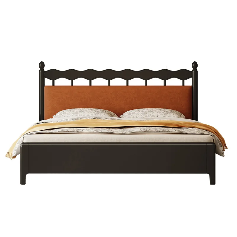 

American retro bed, solid wood bed frame, with storage
