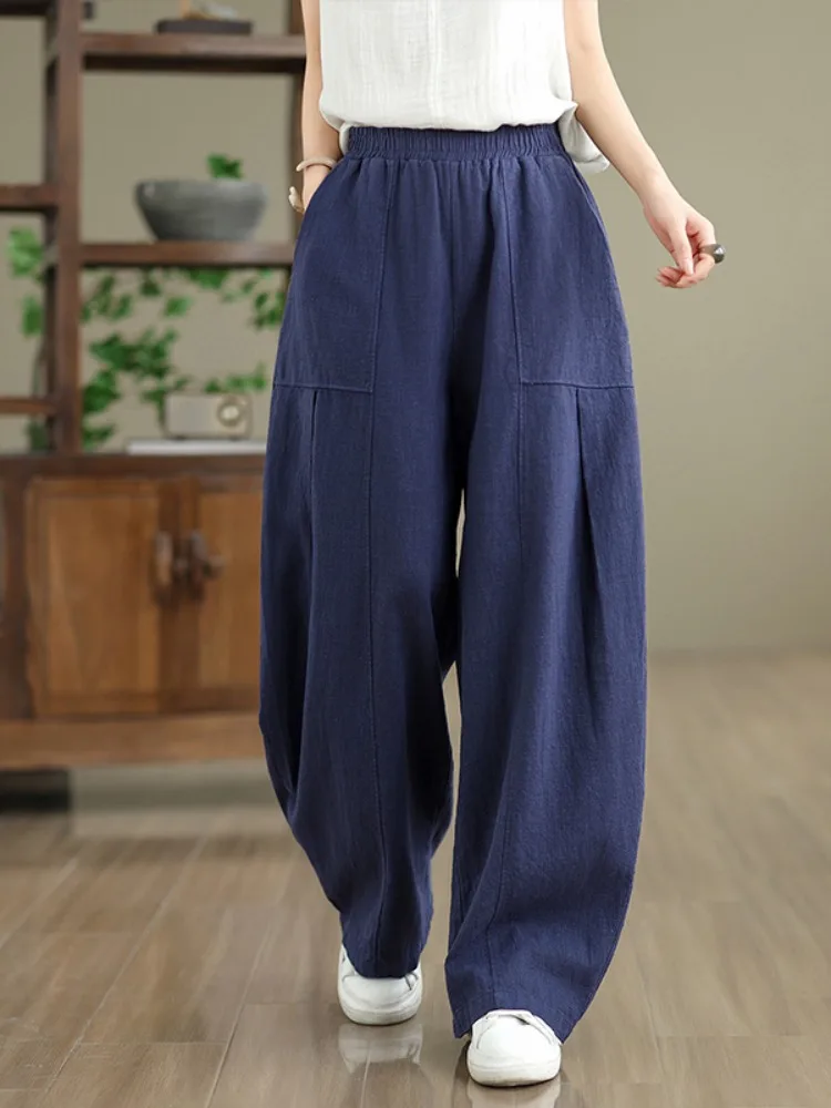 Pantalon lanterne rétro Zen en coton et lin pour femmes, ample, taille élastique, grande taille, pantalon d'entraînement Tai Chi, Long décontracté