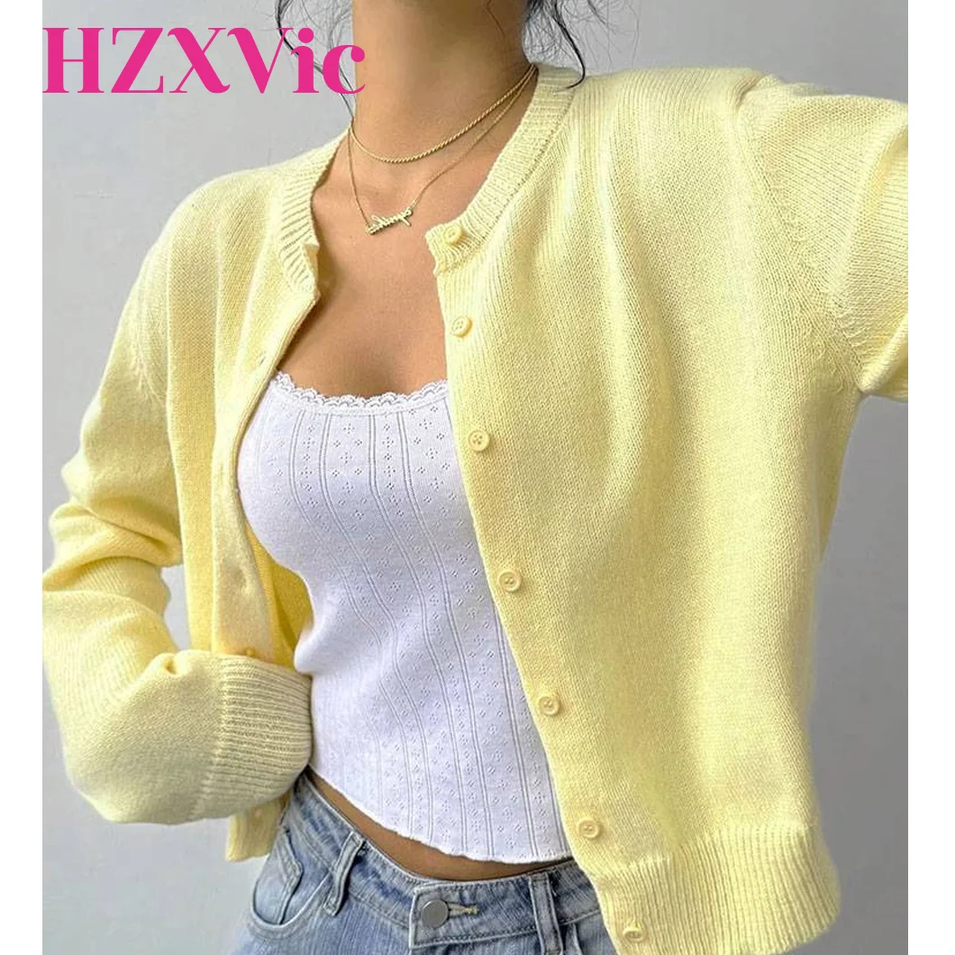 

HZXVic Woman Sweaters and Cardigans Round Neck Long Sleeved Loose Pullover Sweater Clotheswool Sweater WomanCream Yellow
