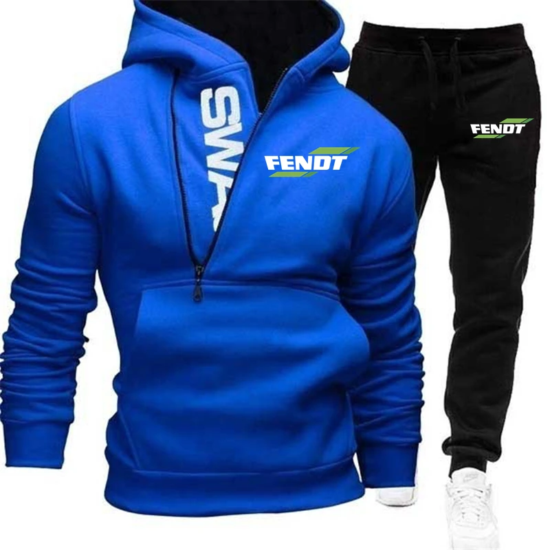 Primavera outono novo conjunto de impressão fendt feito sob encomenda zíper dos homens pulôver hoodie + calças lazer algodão homem quente 2 peça conjunto