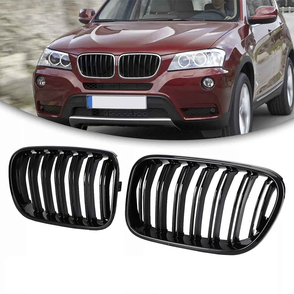 2pcs Front Replacement Kidney Grill Compatible For X3 F25 Series 2011-2014 Dual Slats ABS Front Kidney Bumper Grilles