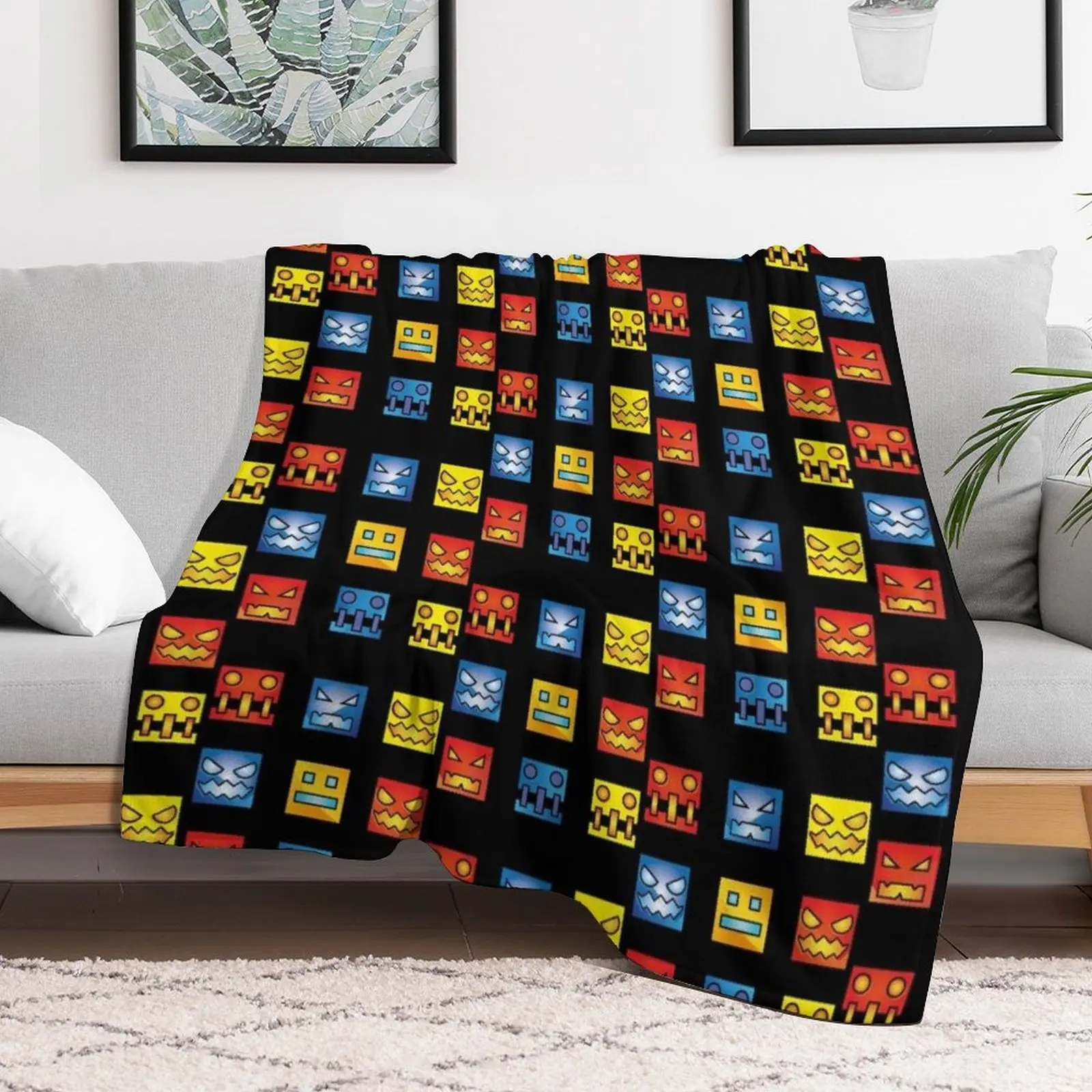 geometry dash icon face Throw Blanket Shaggy Multi-Purpose Blankets