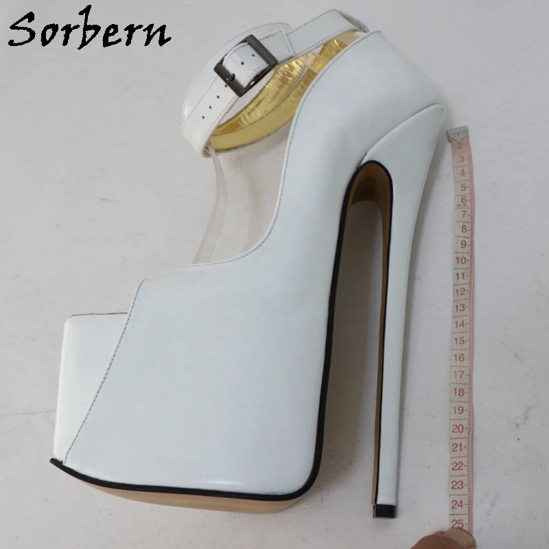 Sorbern 24cm doppio cinturino alla caviglia donna pompa tacchi alti in vera pelle Open Toe Platform Heel Shoes Fetish Party Shoes Custom