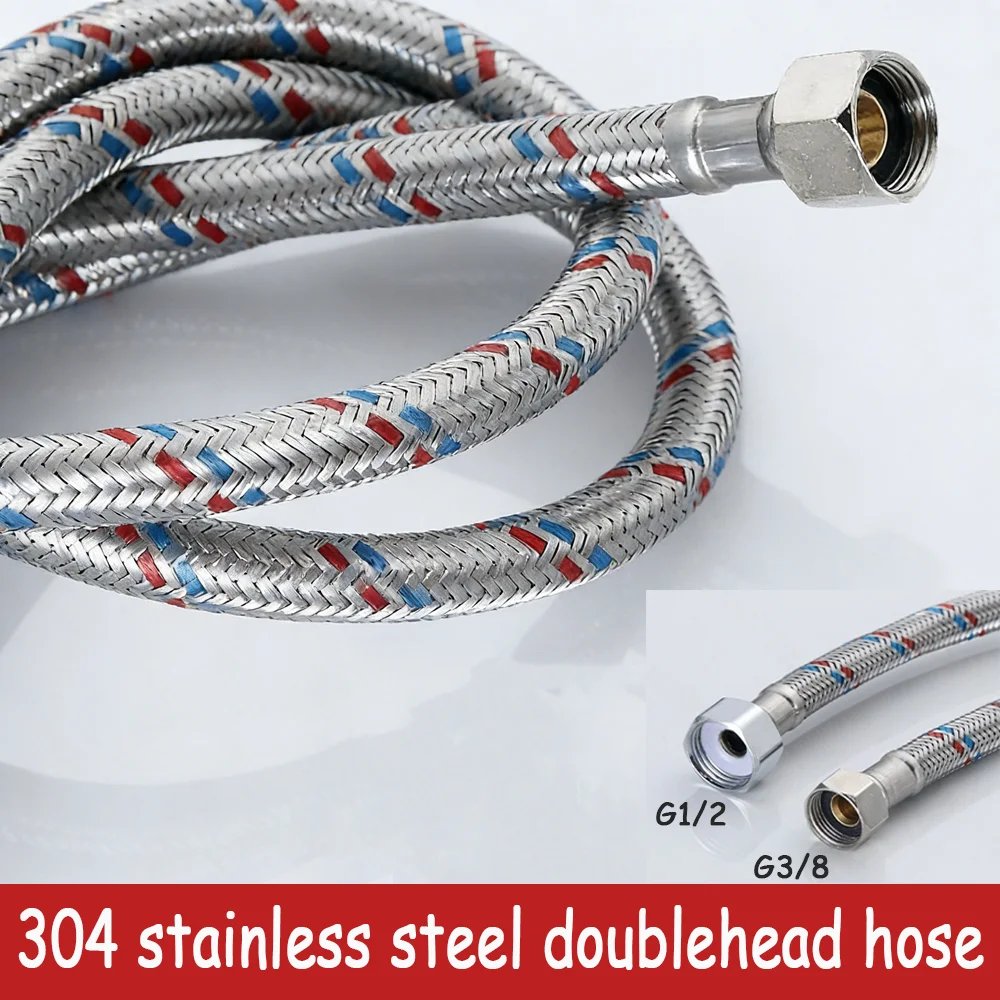1pc 8/16/24/30/40/59/78inch European Standard 3/8 1/2 Joint Shower Hose 304 Stainless Steel Bathroom Woven Explosion-proof Tube