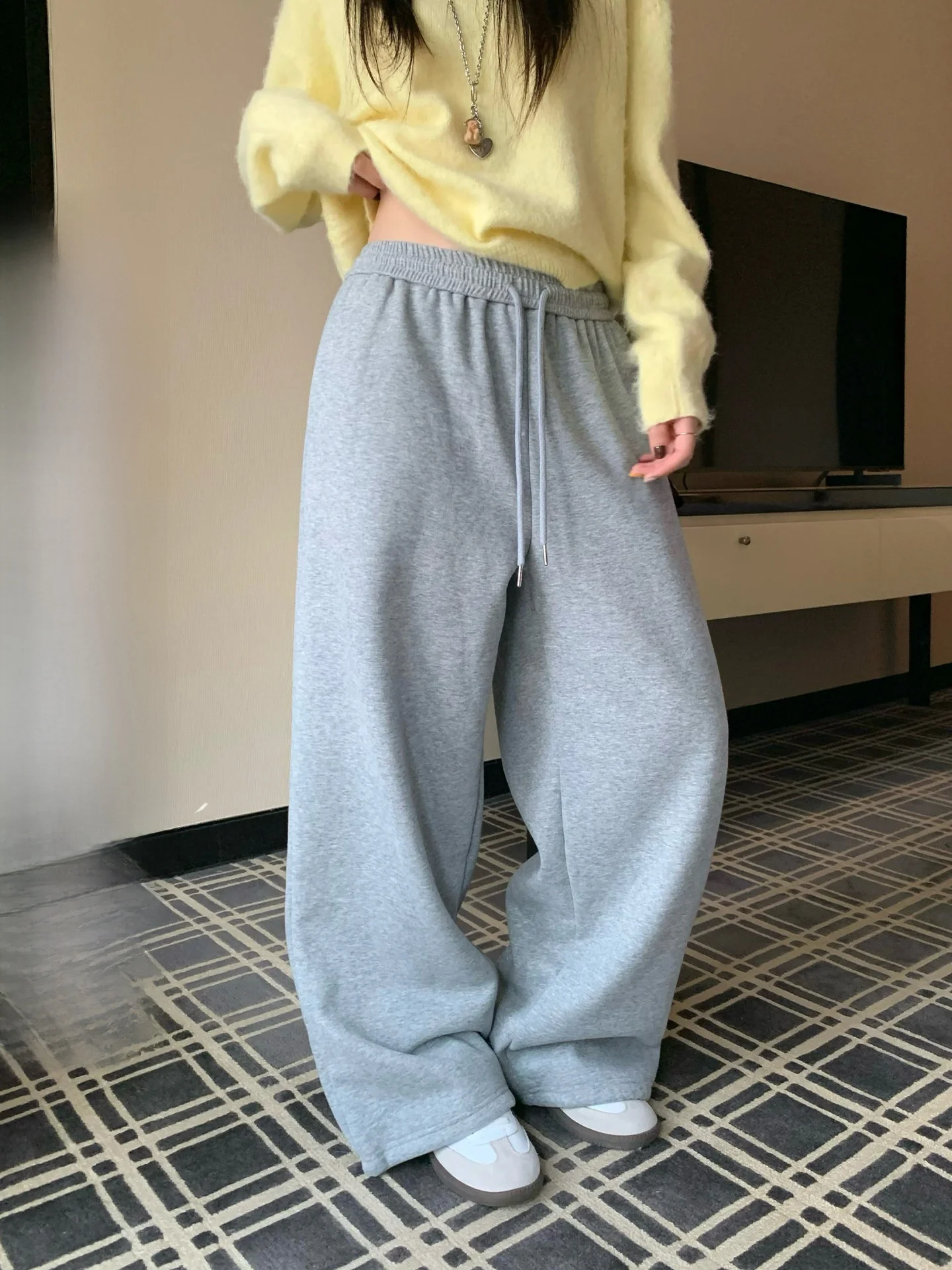 

Зимние повседневные брюки Thiened Fce, женские свободные спортивные брюки с широкими штанинами, прямого кроя из смесового хлопка для девочек-подростков