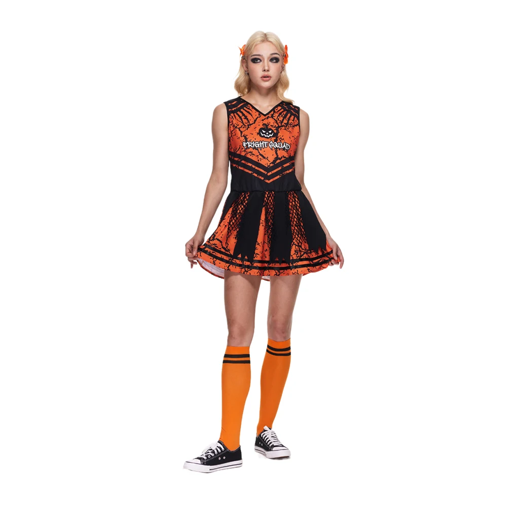 Traje assustador de Cheerleader para mulheres, terno escolar malvado, roupa esportiva legal, Carnaval, Páscoa Purim, vestido extravagante, Dia das Bruxas, adulto