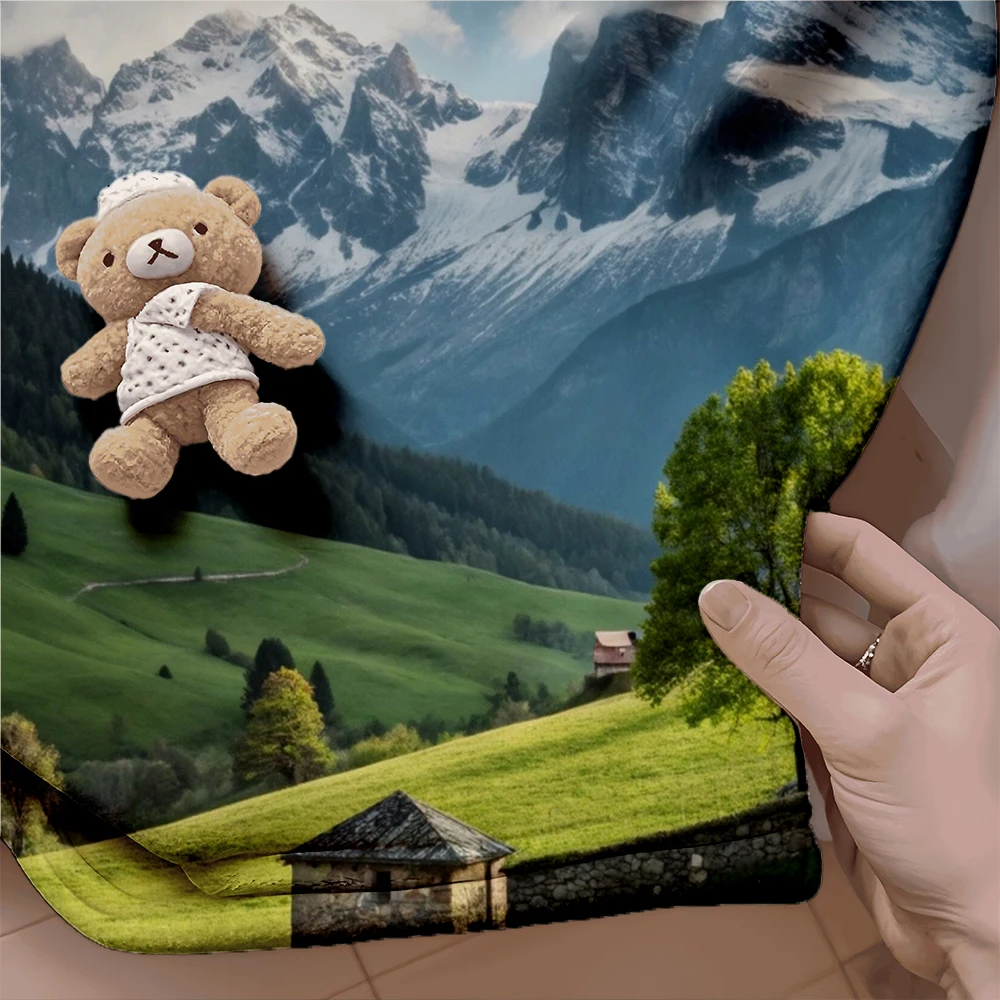 Modern Minimalist Flannel Soft Blanket Emerald Meadow Snowy Peaks Throw Blanket Quilted Bed Runner Blankets For Students Sofa