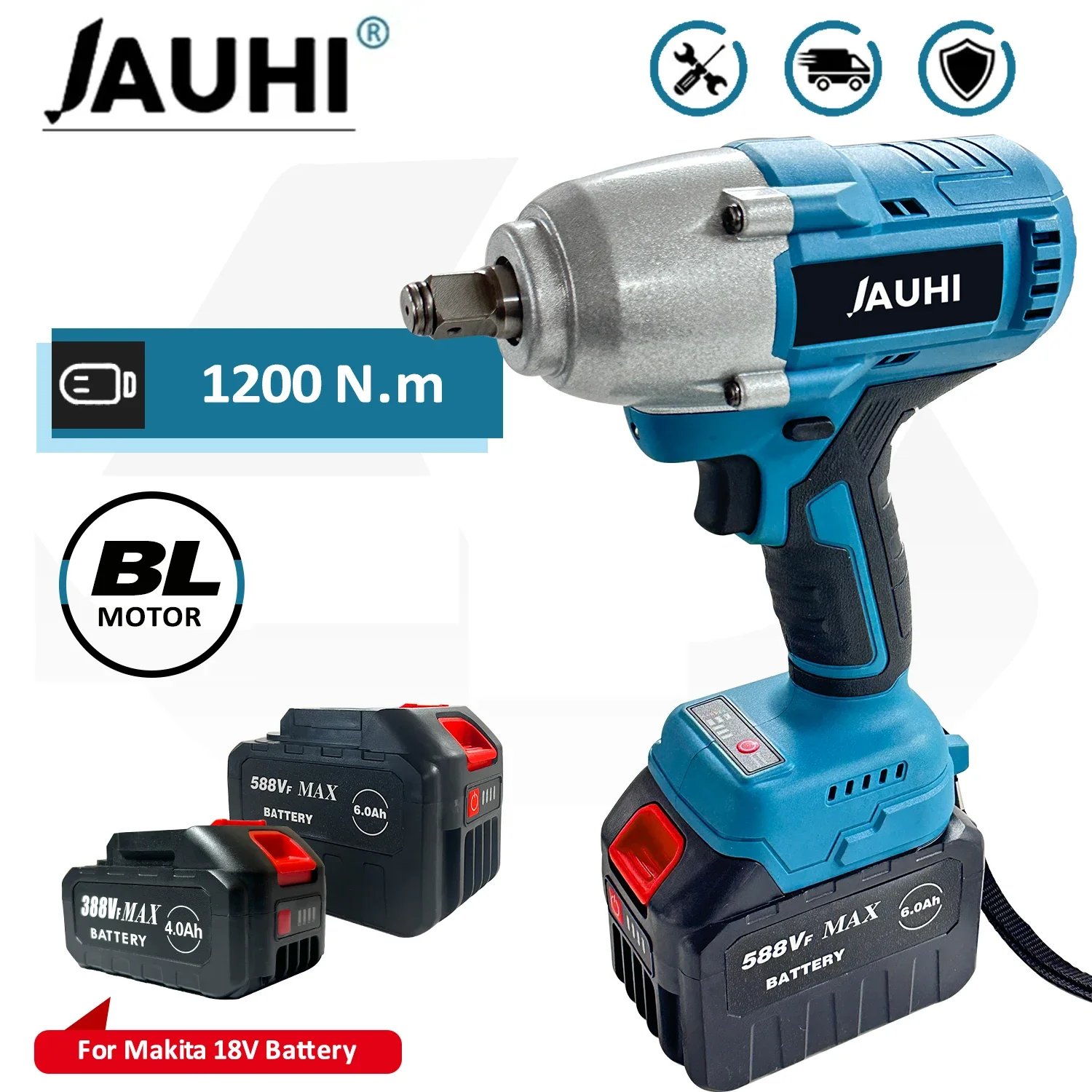 

JAUHI-Brushless 1/2" Wrench Impact Electric Screwdriver Cordless Electric Wrench For 18v Makita Lithium Battery