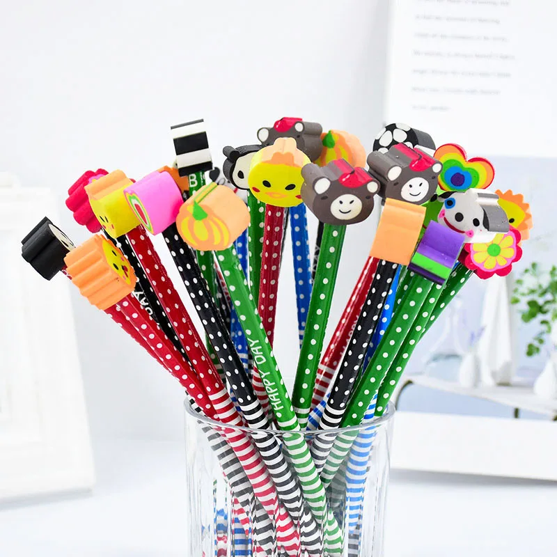 

5Pc Cartoon Animals Pencil With Removable Eraser Kindergarten Prize Gift Brush Creative Stationery Student Sketch Drawing Pencil