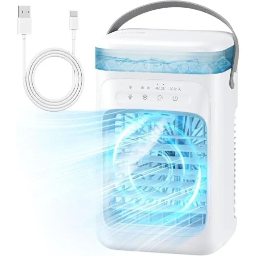 Portable Air Conditioner Personal Evaporative Cooler with 3-Speed Cooling Fan 1L Water Tank 2-Mist Humidifier 7-Color LED Light