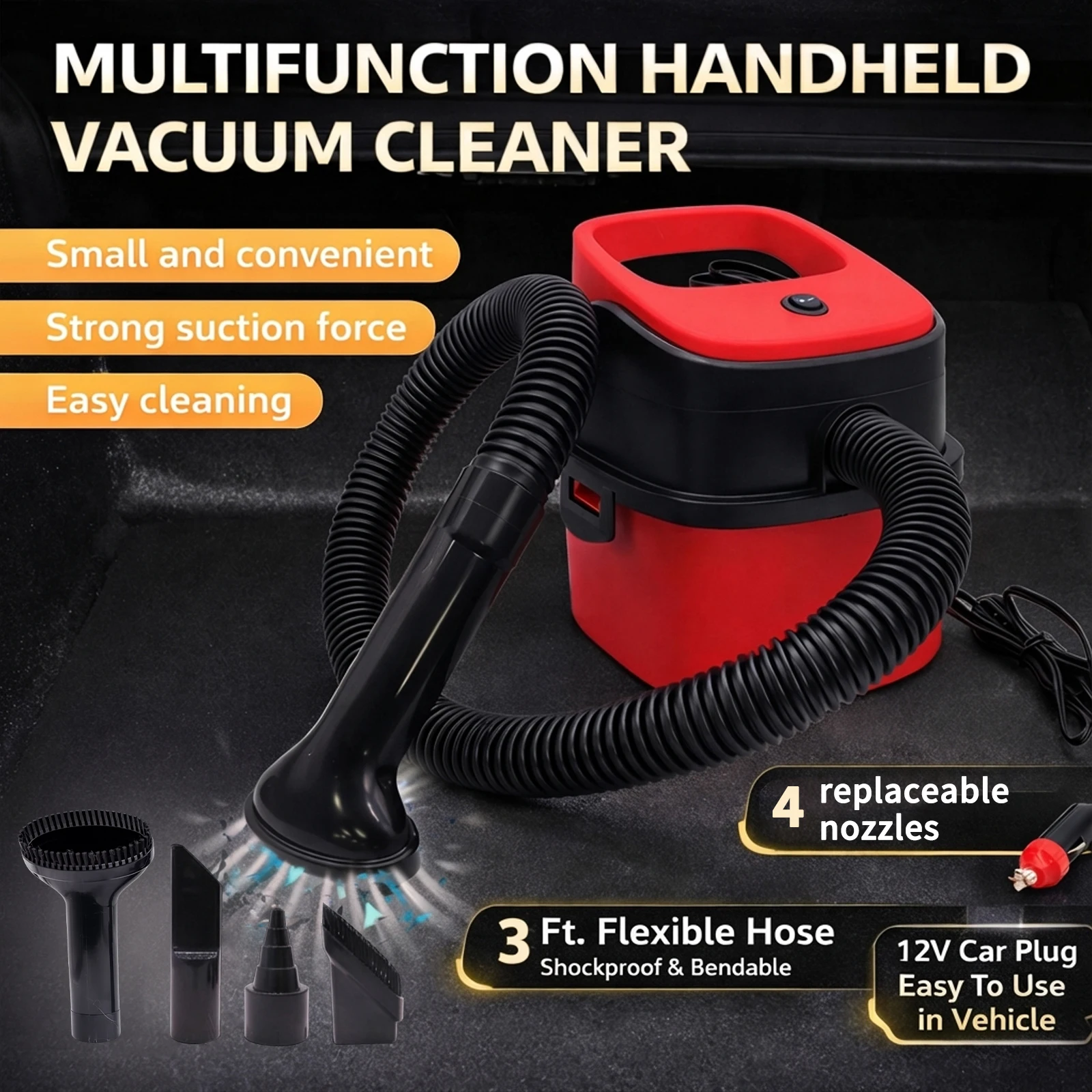 

Ручной автомобильный пылесос 3-в-1 для сухой и влажной уборки, мощное всасывание, большая емкость, легко чистится, подходит для уборки салона автомобиля