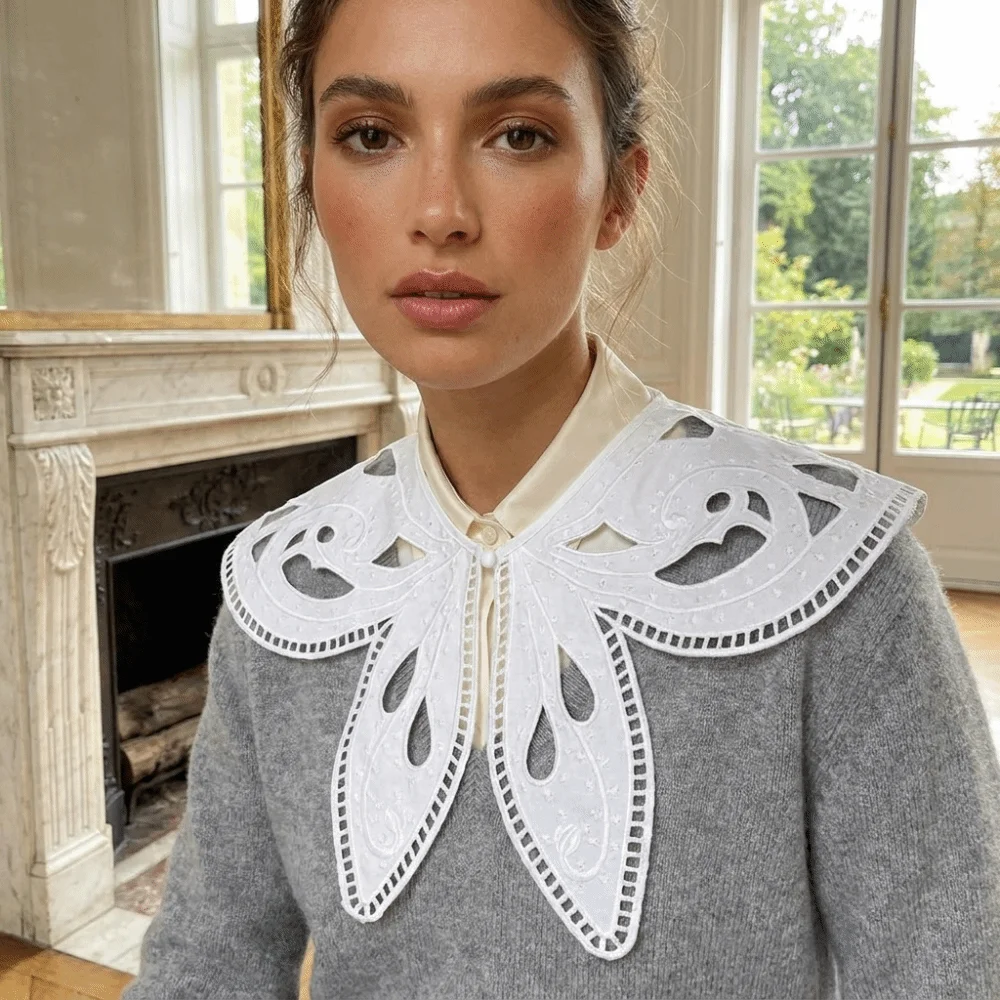 New Polyester Embroidered Lace Fake Collar Detachable Sweet Floral Collar Bead Hollow-Out Decorative Fake Collar Tops