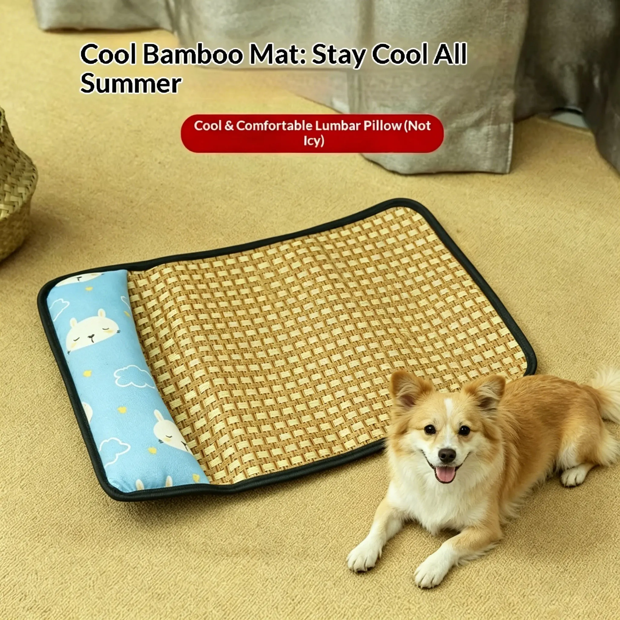 Pet Summer Cooling Mat Rattan Mat Design Breathable and Comfortable  Suitable for Indoor Use of Cats and Dogs Cartoon Pattern