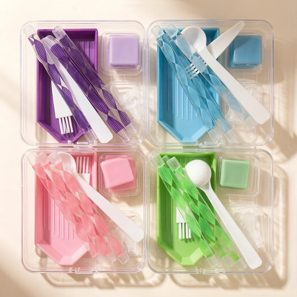 DIY Diamond Painting Tool Kit 4 Color Storage Box With Tray Wax Tweezers Pen Set 5D Diamond Embroidery Accessories Craft Tools