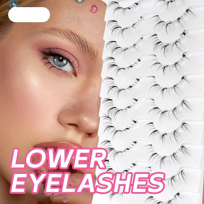 

10Pairs Lower Eyelashes Pack Under Eye Lashes Soft Lower Eyelashes 100% Handmade Clear Band Manga Bottom Lashes Makeup Tools