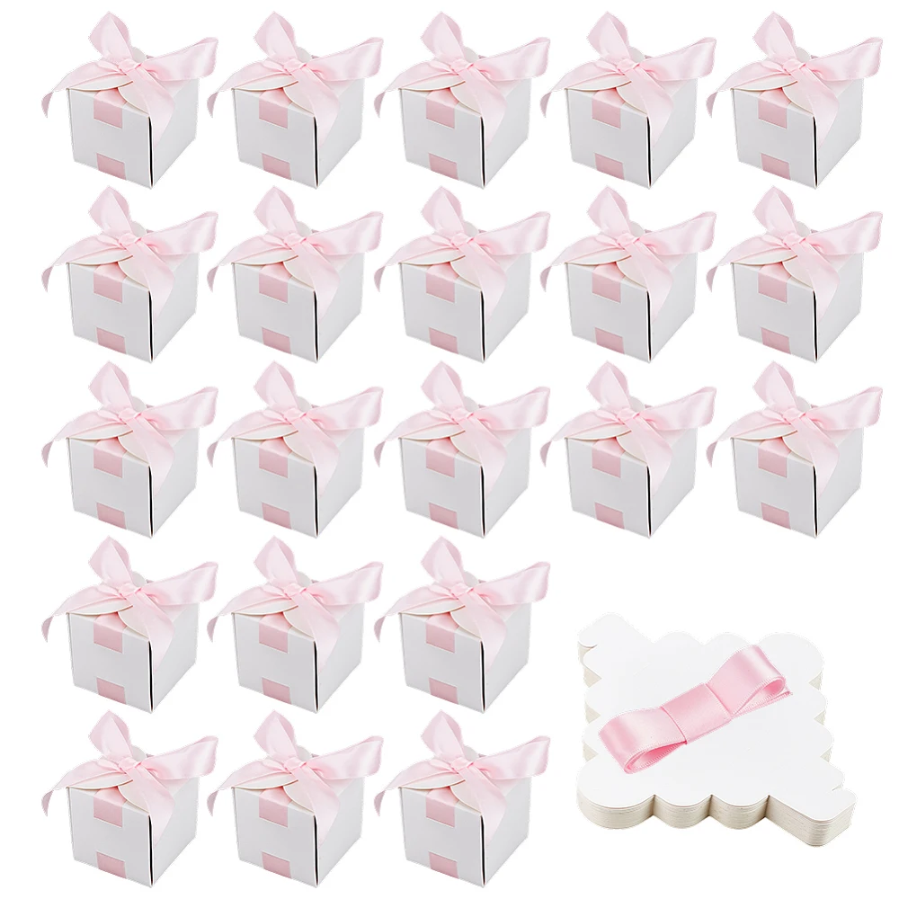 60Pcs Wedding Favor Boxes 2.6x2.6x2.6 Inch Wedding Party Gift Boxes with Pink Ribbon for Birthdays Parties Anniversaries